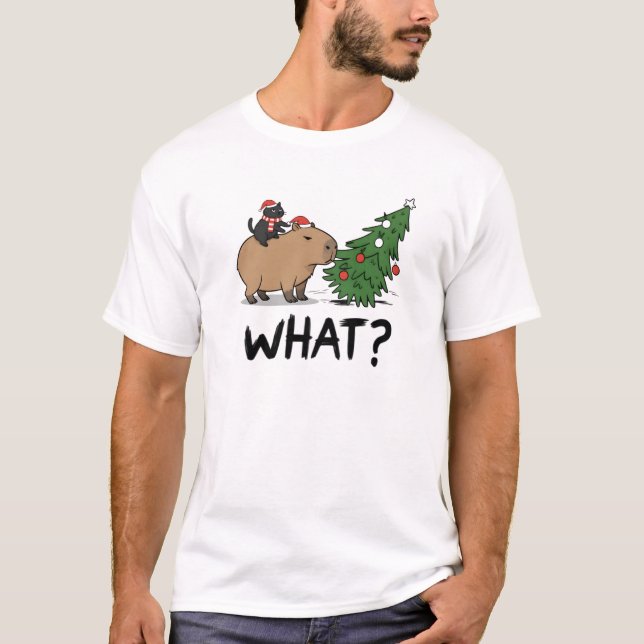 Capybara Black Cat Christmas WHAT Meme Gift T-Shirt (Vorderseite)