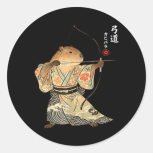 Capybara-Bogenschießen-Samurai-Kyudo-Japanische-Ti Runder Aufkleber