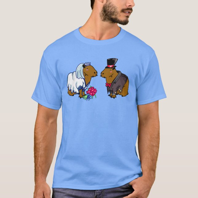 Capybara Bride & Groom Niedliche Hochzeitsillustri T-Shirt (Vorderseite)