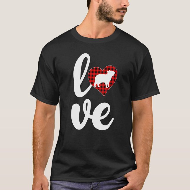 Capybara Buffalo Plaid Love Capybara Valentine S D T-Shirt (Vorderseite)