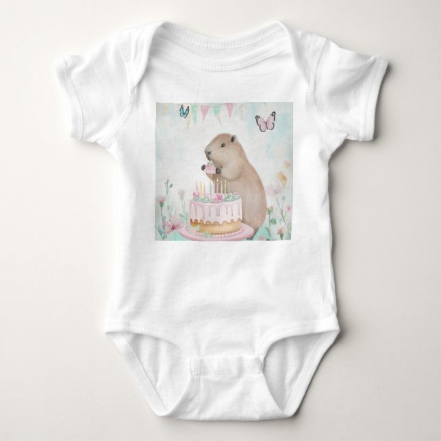 Capybara Cakefest Birthday One Piece Bodysuit Baby Strampler (Vorderseite)