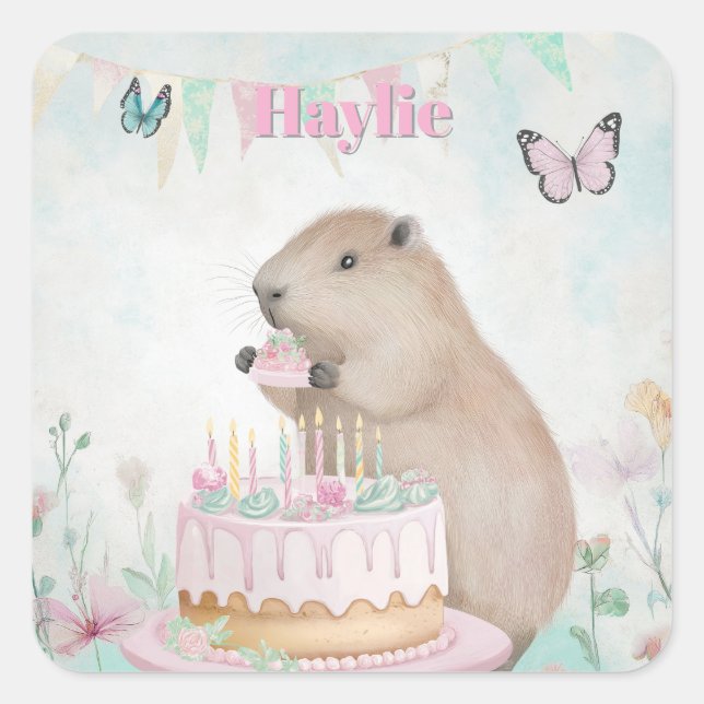 Capybara Cakefest Kids Party Sticker - Rosa Custom (Vorderseite)