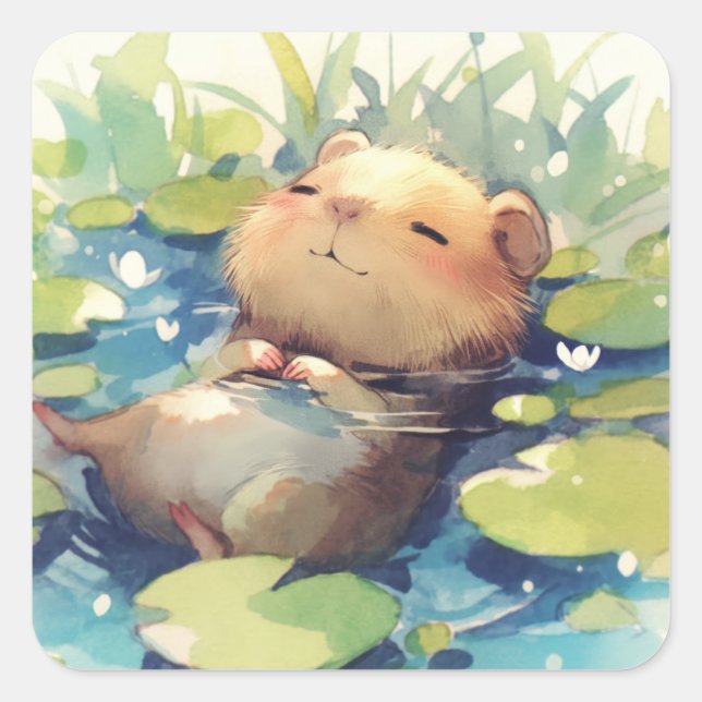Capybara Calm Waters Quadratischer Aufkleber (Vorderseite)