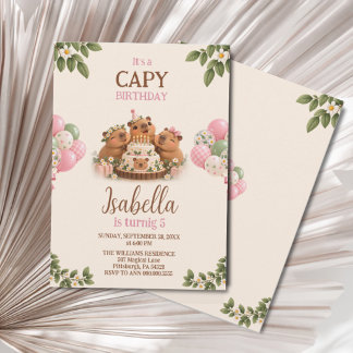 Capybara Capy Party Süße Rosa Kawaii Mädchen Gebur Einladung