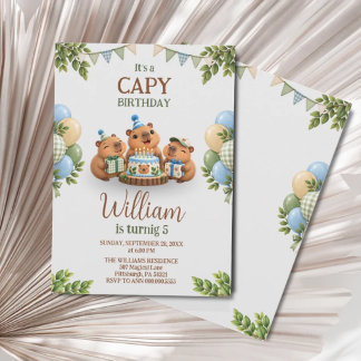 Capybara Capy Party Süßer Blauer Kawaii-Junge Gebu Einladung