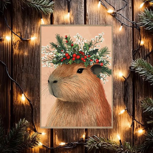 Capybara Christmas Holly Baby Breath Blume Crown Feiertagskarte