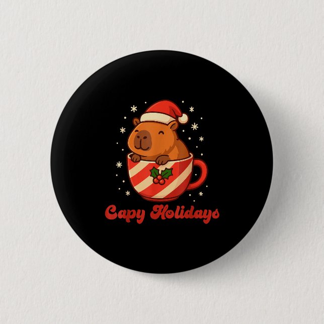 Capybara Christmas Shirt, Funny Capy Holidays  Button (Vorderseite)