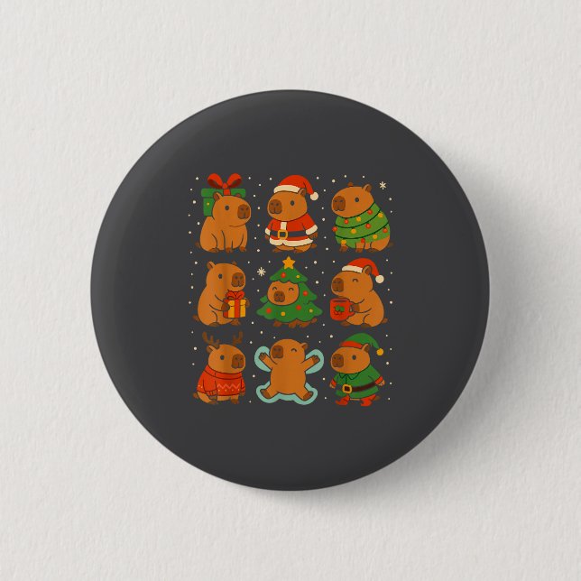 Capybara Christmas Shirt, Funny Capy Holidays  Button (Vorderseite)