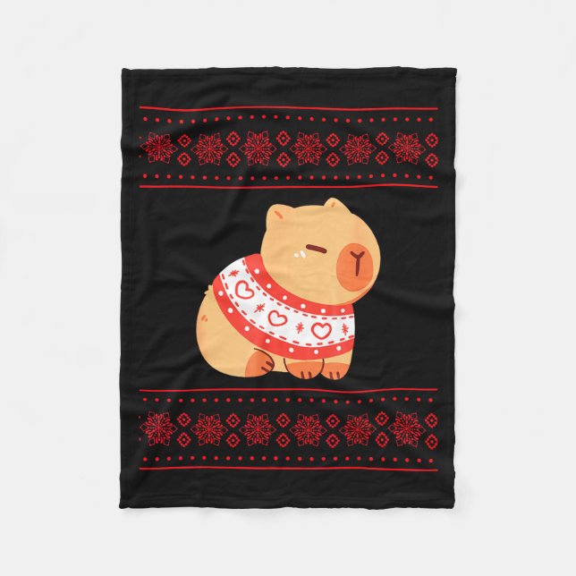 Capybara Christmas Sweater  Fleecedecke (Vorderseite)
