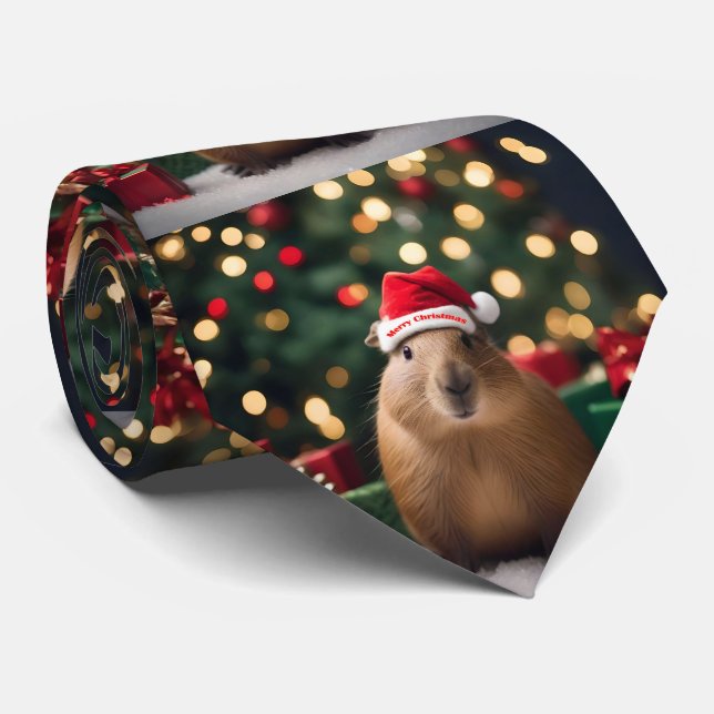 "Capybara Claus: Ein festliches Bokeh-Wunderland" Krawatte (Gerollt)