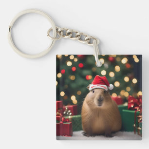 "Capybara Claus: Ein festliches Bokeh-Wunderland" Schlüsselanhänger