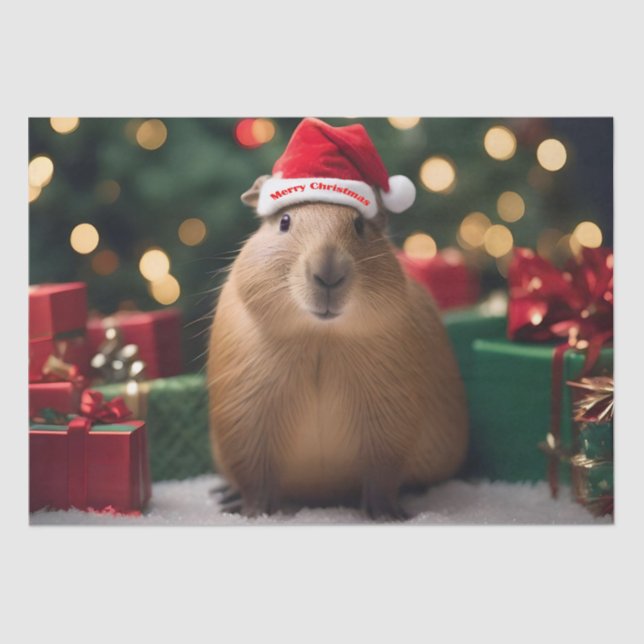 "Capybara Claus: Ein festliches Bokeh-Wunderland" Seidenpapier (Vorderseite)