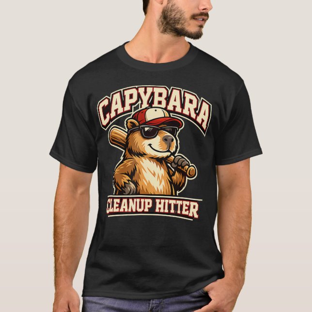 Capybara Cleanup Hitter Baseball Lustig T-Shirt (Vorderseite)