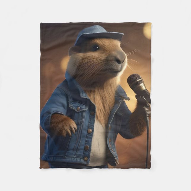 "Capybara Cowboy: Serenading the Wild West" Fleecedecke (Vorderseite)