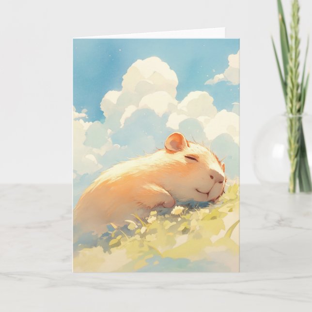 Capybara Cuddles im Gras Karte (Vorderseite)