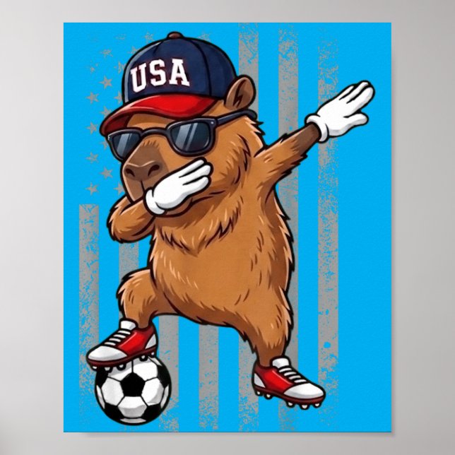 Capybara Dabbing Lustige Fußball Jungen Mädchen Ki Poster (Vorne)