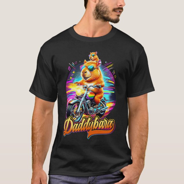 Capybara Daddy Riding Motorrad Funny Capybara Vate T-Shirt (Vorderseite)