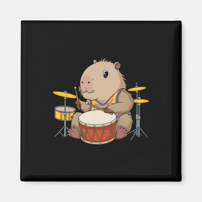 Capybara Drummer Trommeln Rodents Funny Capyb Magnet (Vorne)