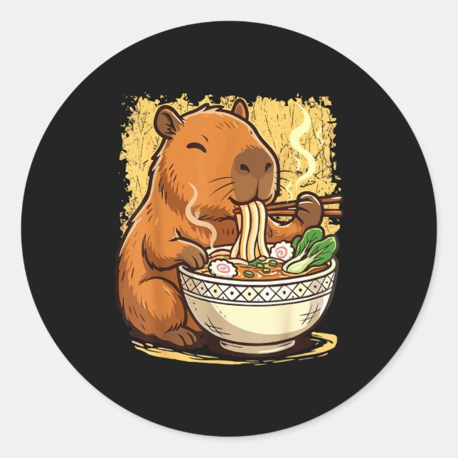Capybara Eating Ramen Noodles  Runder Aufkleber (Vorderseite)