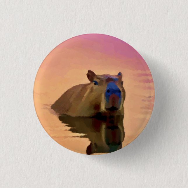 Capybara Einfachheit Tranquil Lake Square Sticker Button (Vorderseite)
