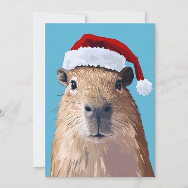 Capybara feierlich in Weihnachtsmannmütze Einladung (Vorderseite)