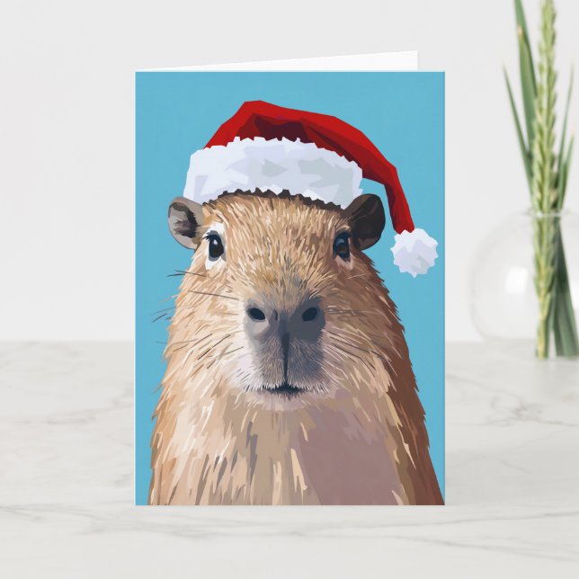 Capybara feierlich in Weihnachtsmannmütze Einladung (Vorderseite)