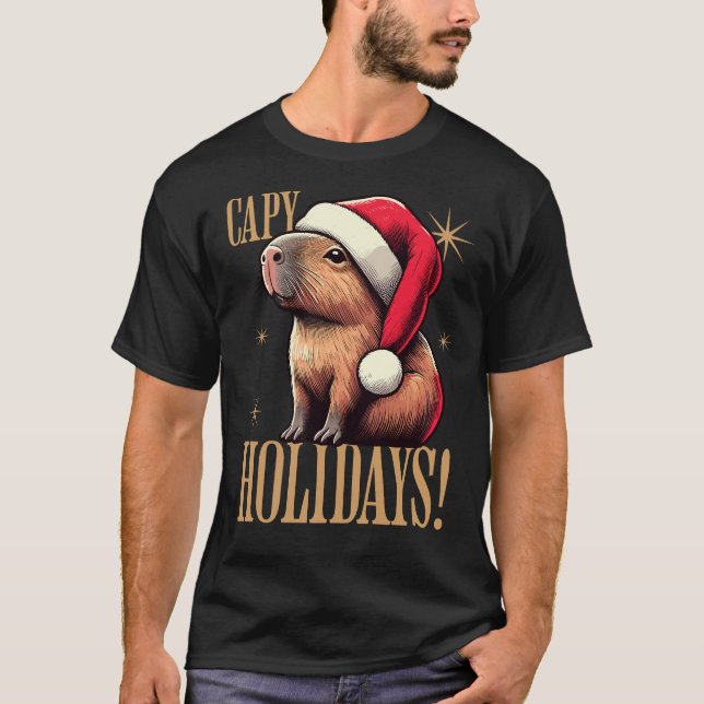 Capybara - Festliche Capybara mit Weihnachtsmannmü T-Shirt (Vorderseite)