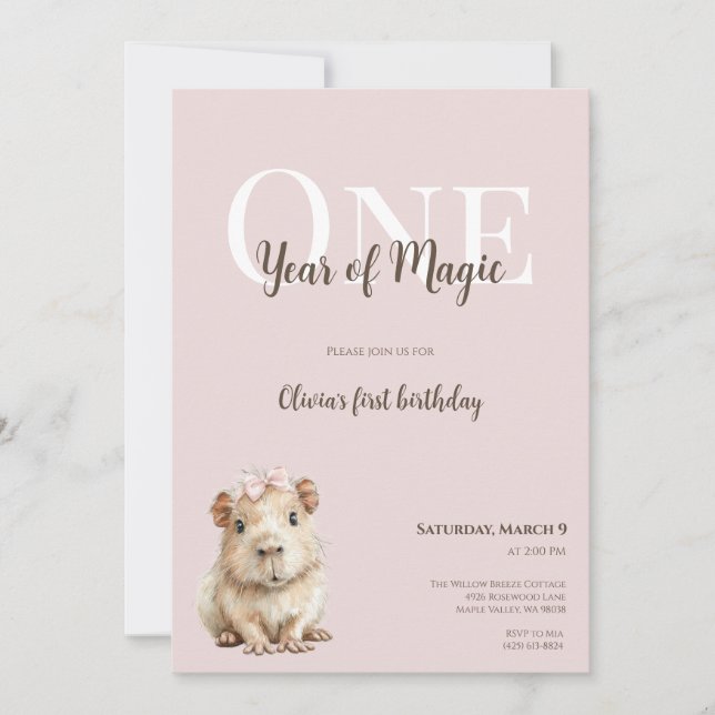 Capybara First Birthday Invitation • Woodland Girl (Vorderseite)