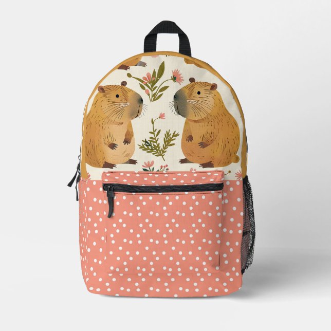 Capybara Floral Backpack Bedruckter Rucksack (Vorderseite)