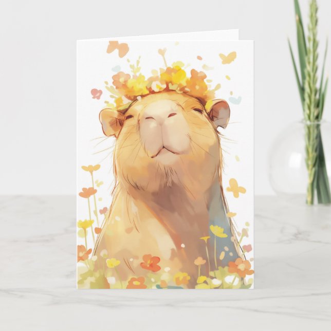 Capybara Floral Crown Karte (Vorderseite)