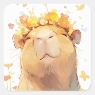 Capybara Floral Crown Quadratischer Aufkleber