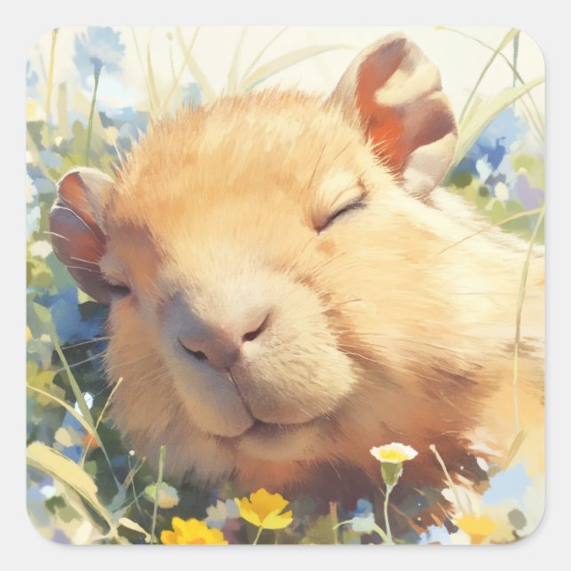 Capybara Friedliches Nickerchen Quadratischer Aufkleber (Vorderseite)