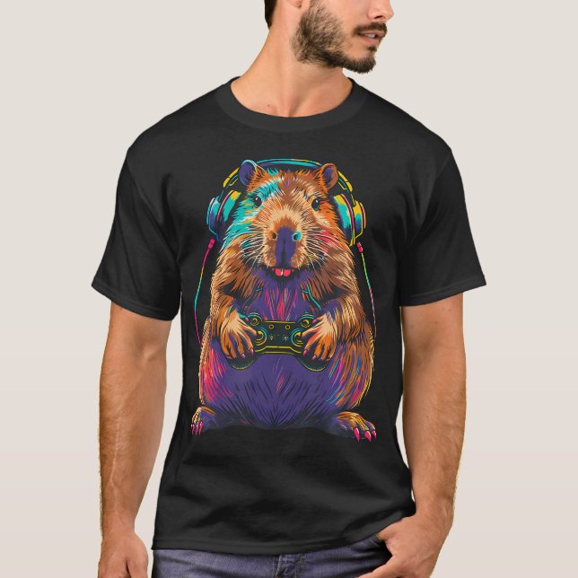 Capybara Funny Video Games Capybara Playing Video  T-Shirt (Vorderseite)
