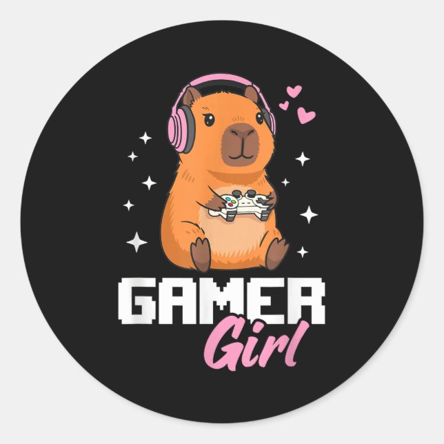 Capybara Gamer Girl Gaming  Runder Aufkleber (Vorderseite)