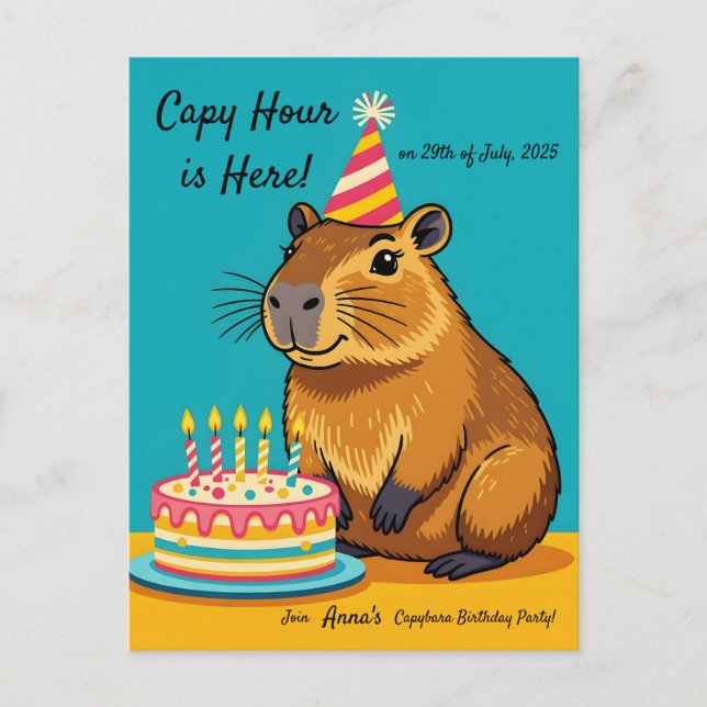 Capybara Geburtstag Einladung Postkarte (Vorderseite)