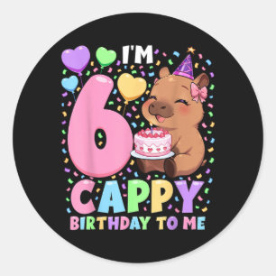 Capybara-Geburtstags-Shirt 6 Kawaii Mädchen Capyba Runder Aufkleber