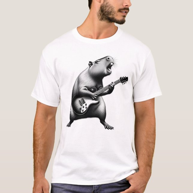 Capybara Gitarrist Rock Metal Electric Guitar T-Shirt (Vorderseite)