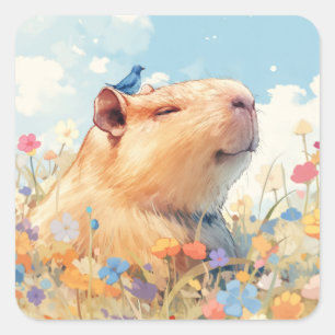 Capybara Glückseligkeit Quadratischer Aufkleber