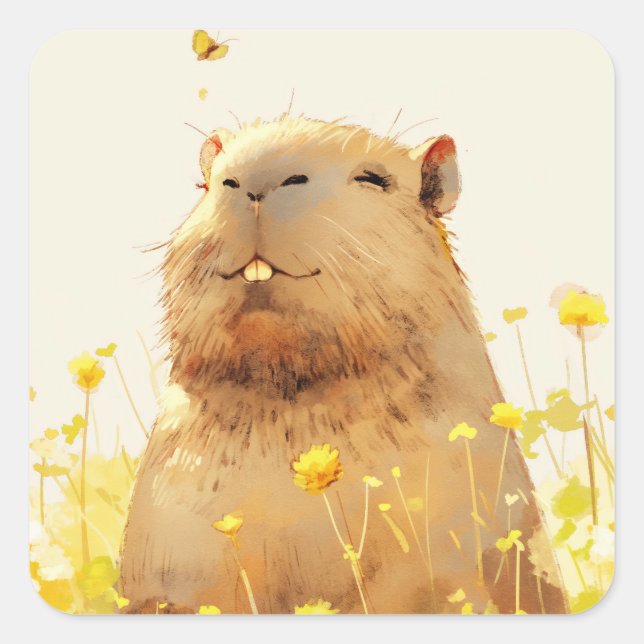 Capybara Goofy Smile Quadratischer Aufkleber (Vorderseite)