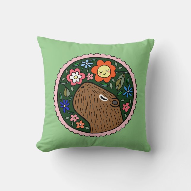 Capybara Graphic Niedlich capybara mit Blume  Kissen (Vorderseite)