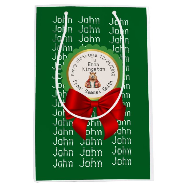CAPYBARA green XMAS NAME EDITABLE  Mittlere Geschenktüte (Vorderseite)