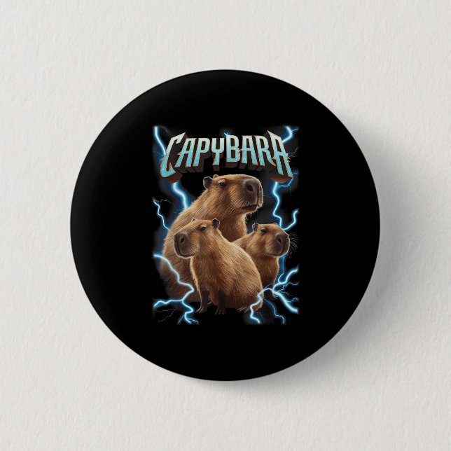 Capybara Heavy Metal Weihnachtsfest Shirt _ Funny  Button (Vorderseite)