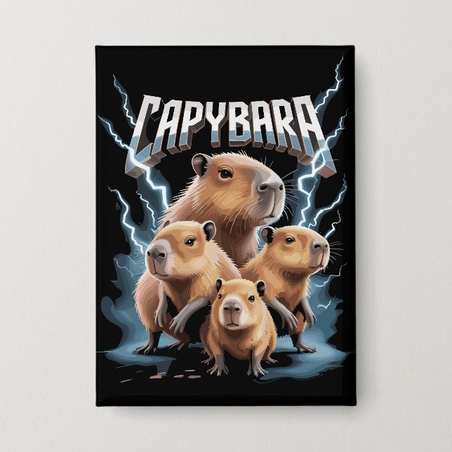 Capybara Heavy Metal Weihnachtsgeschenke Funny Hol Button (Vorderseite)