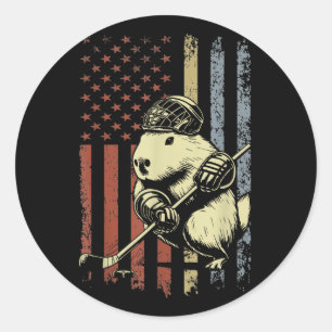 Capybara Hockey American Flag Capybara Hoc Runder Aufkleber