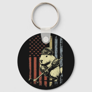 Capybara Hockey American Flag Capybara Hoc Schlüsselanhänger