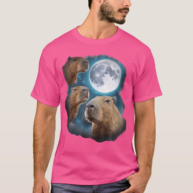 Capybara Howling auf dem Mond T-Shirt (Vorderseite)