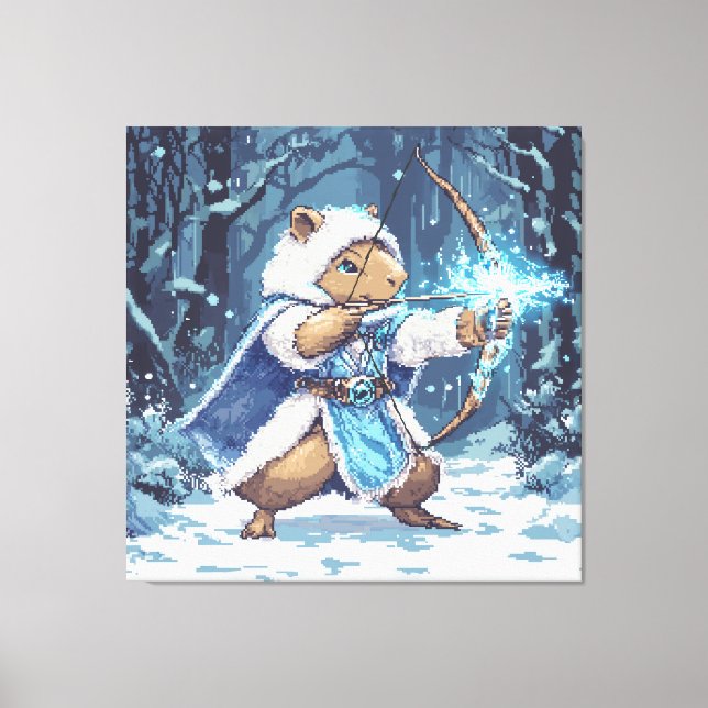 Capybara Ice Archer - Fantasy Pixel Art Leinwanddruck (Vorderseite)