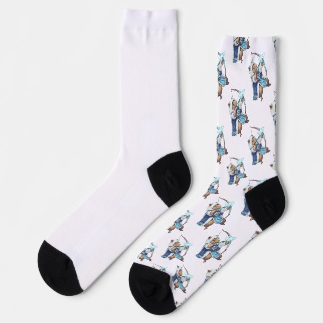 Capybara Ice Archer - Fantasy Pixel Art Socken (Linkes Detail)