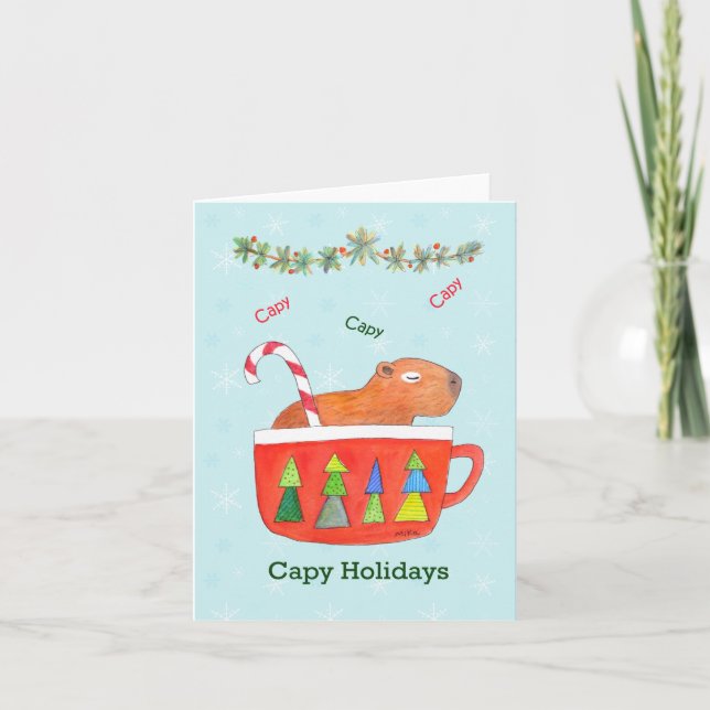 Capybara im Cup Niedlich Capybara Happy Holiday Karte (Vorderseite)