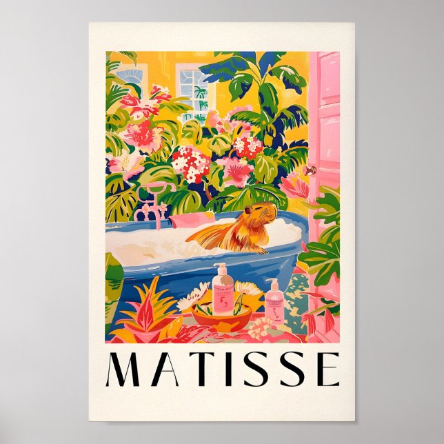 Capybara in Badewanne Kunst Print, rosa Tropenbad Poster (Vorne)